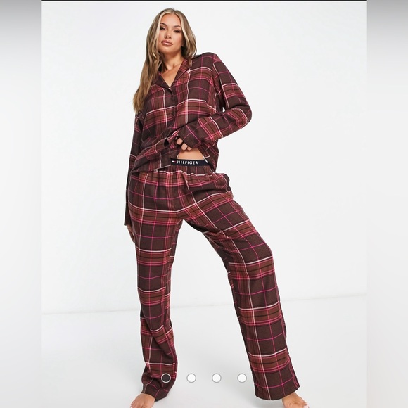 Tommy Hilfiger Original long sleeve flannel plaid pajama set in red Size XL - Picture 1 of 14